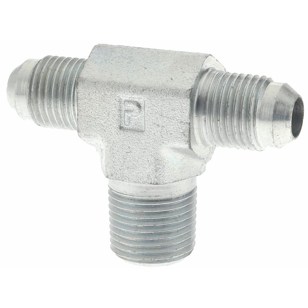 Parker - 3/8" Tube OD x 3/8-18 NPTF 37° Steel Flared Tube Male Branch Tee - Eagle Tool & Supply