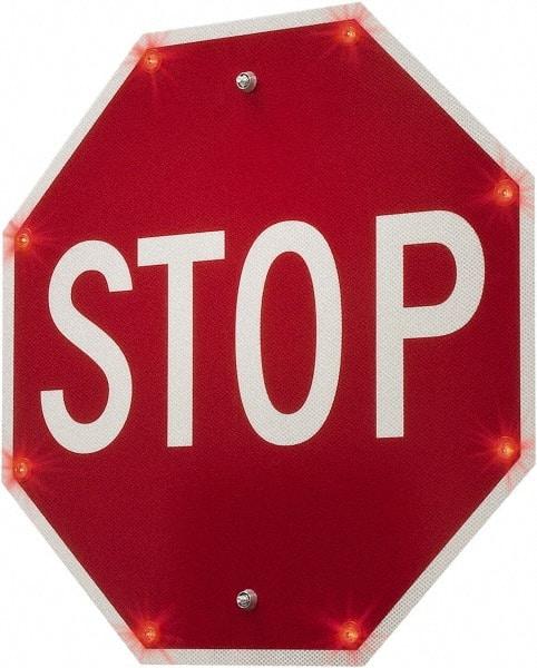 TAPCO - "Stop", 30" Wide x 30" High, Metal Stop & Yield Signs - White on Red, Diamond Grade Reflectivity, Octagon, Post Mount - Eagle Tool & Supply