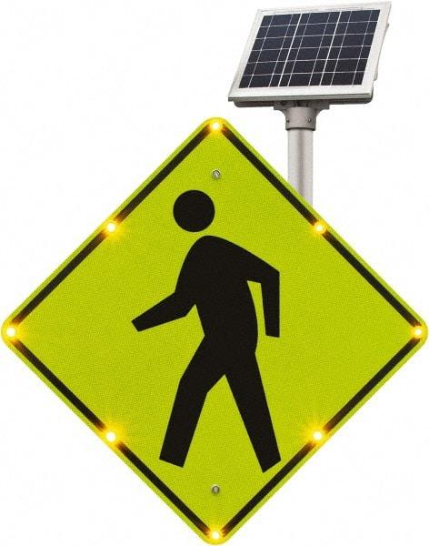 TAPCO - "No Legend - Blank Square in the Middle", "Pedestrian Crossing", 36" Wide x 36" High, Metal Pedestrian Crossing Signs - Fluorescent Yellow, Green, Diamond Grade Reflectivity, Diamond, Post Mount - Eagle Tool & Supply