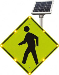 TAPCO - "No Legend - Blank Square in the Middle", "Pedestrian Crossing", 36" Wide x 36" High, Metal Pedestrian Crossing Signs - Fluorescent Yellow, Green, Diamond Grade Reflectivity, Diamond, Post Mount - Eagle Tool & Supply