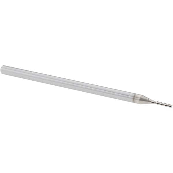 Corner Radius End Mill: 0.047″ Dia, 1/4″ LOC, 0.003″ Radius, 3 Flutes, Solid Carbide 2-1/2″ OAL, 1/8″ Shank Dia, 42 ° Helix, TiB2 Coated, Corner Radius End