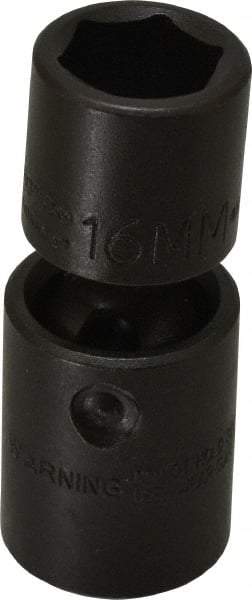 Proto - 1/2" Drive 16mm Standard Universal Impact Socket - 6 Points, 2-11/16" OAL - Eagle Tool & Supply