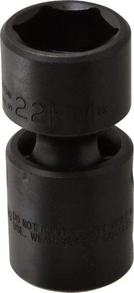 Proto - 1/2" Drive 22mm Standard Universal Impact Socket - 6 Points, 2-19/32" OAL - Eagle Tool & Supply
