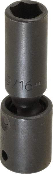 Proto - 1/2" Drive 9/16" Deep Universal Impact Socket - 6 Points, 3-19/32" OAL - Eagle Tool & Supply