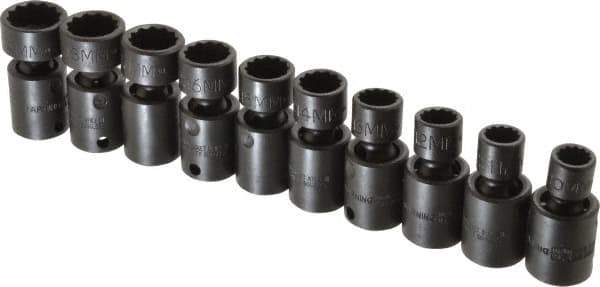 Proto - 10 Piece 3/8" Drive Standard Impact Socket Set - 12 Points, 10 to 19mm, Metric Measurement Standard - Eagle Tool & Supply