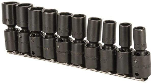 Proto - 10 Piece 3/8" Drive Deep Impact Socket Set - 6 Points, 10 to 19mm, Metric Measurement Standard - Eagle Tool & Supply