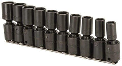 Proto - 10 Piece 3/8" Drive Deep Impact Socket Set - 6 Points, 10 to 19mm, Metric Measurement Standard - Eagle Tool & Supply