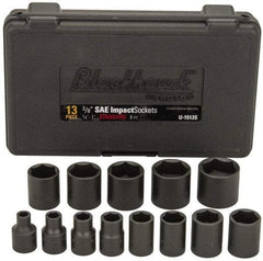 Blackhawk by Proto - 13 Piece 3/8" Drive Black Finish Impact Socket Set - 6 Points, 1/4" to 1" Range, Inch Measurement Standard - Eagle Tool & Supply