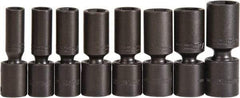 Proto - 8 Piece 1/2" Drive Deep Impact Socket Set - 6 Points, 1/2 to 15/16", Inch Measurement Standard - Eagle Tool & Supply