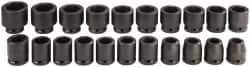 Proto - 21 Piece 3/4" Drive Black Finish Impact Socket Set - 6 Points, 19mm to 41mm Range, Metric Measurement Standard - Eagle Tool & Supply