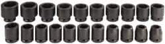 Proto - 21 Piece 3/4" Drive Black Finish Impact Socket Set - 6 Points, 19mm to 41mm Range, Metric Measurement Standard - Eagle Tool & Supply