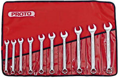 Proto - 10 Piece, 11mm to 19mm, 6 Point Combination Wrench Set - Metric Measurement Standard, Satin Chrome Finish, Comes in Nylon Roll - Eagle Tool & Supply