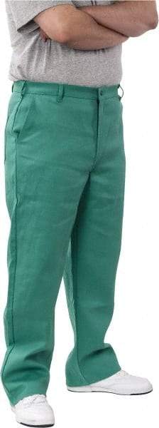PRO-SAFE - Cotton Flame Resistant/Retardant Pants - Zipper Closure, 3 Pockets, 34" Waist, 32" Inseam, Green - Eagle Tool & Supply