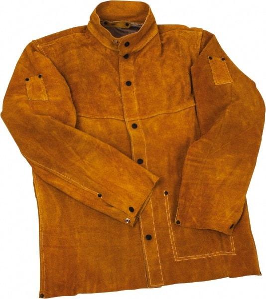 PRO-SAFE - Size S Flame Resistant/Retardant Jacket - Gold, Leather, Snaps Closure, 34 to 36" Chest - Eagle Tool & Supply