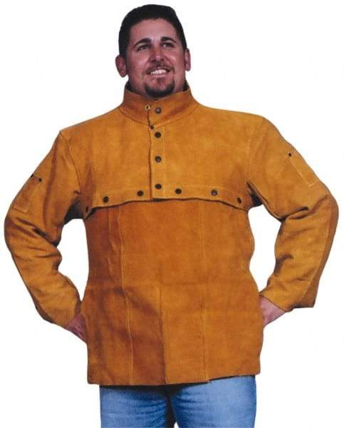 PRO-SAFE - Size S, 34-36" Chest, Flame Resistant, Cape Sleeve with Bib - Split Leather, Bright Gold - Eagle Tool & Supply