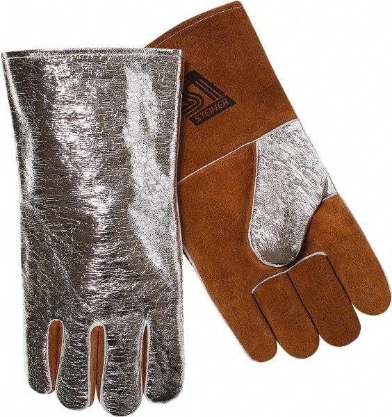 Steiner - Size Universal Wool Lined Aluminized Leather Welding Glove - 14" OAL, Gauntlet Cuff, For General Welding - Eagle Tool & Supply