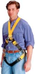 Miller - 400 Lb Capacity, Size Universal, Full Body Construction Safety Harness - Polyester, Mating Leg Strap, Mating Chest Strap, Yellow/Black - Eagle Tool & Supply