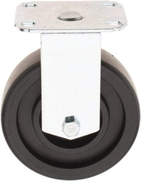 E.R. Wagner - 5" Diam x 1-1/4" Wide x 6-1/4" OAH Top Plate Mount Rigid Caster - Polyolefin, 450 Lb Capacity, Delrin Bearing, 2-3/4 x 3-3/4" Plate - Eagle Tool & Supply