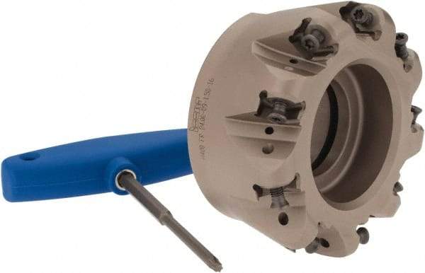 Iscar - 4" Cut Diam, 0.47" Max Depth, 1-1/2" Arbor Hole, 9 Inserts, H400 RNHU 1606 Insert Style, Indexable Copy Face Mill - H400 FR-16 Cutter Style, 2" High, Through Coolant, Series Helido - Eagle Tool & Supply