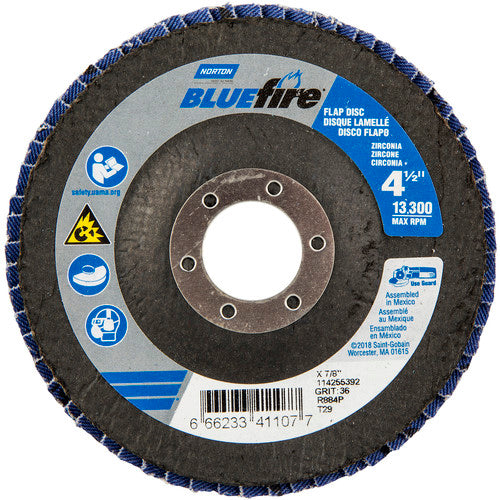 ‎4-1/2 × 7/8″ BlueFire Fiberglass Conical Flap Disc Type 29 P36 Grit R884V1 Zirconia Alumina - Eagle Tool & Supply