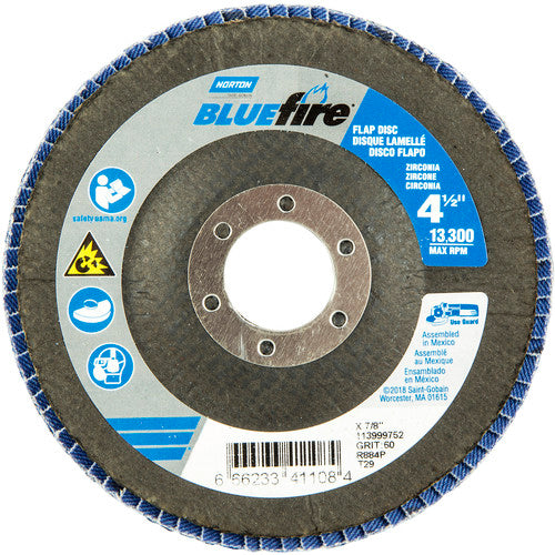 ‎4-1/2 × 7/8″ BlueFire Fiberglass Conical Flap Disc Type 29 P60 Grit R884V1 Zirconia Alumina - Eagle Tool & Supply