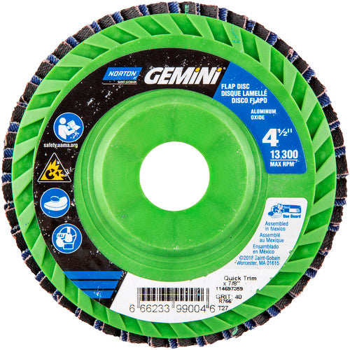 ‎4-1/2 × 7/8″ Gemini Plastic Flat Flap Disc Type 27 P40 Grit R766 Zirconia Alumina - Eagle Tool & Supply