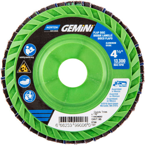 ‎4-1/2 × 7/8″ Gemini Plastic Flat Flap Disc Type 27 P80 Grit R766 Zirconia Alumina - Eagle Tool & Supply