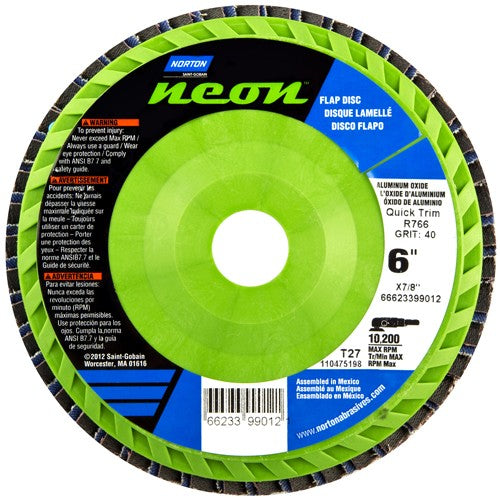 6″ × 7/8″ Flap Disc Neon Quick Trim Type 27- Plastic Plate 120 Grit - Eagle Tool & Supply