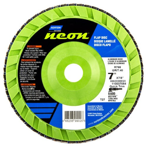 7″ × 1/4″ × 7/8″ Neon R766 Flap Disc Type 27 Flat 36 Grit - Eagle Tool & Supply
