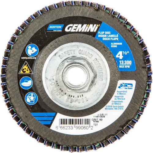 ‎4-1/2 × 5/8 - 11″ Gemini Fiberglass HD Flat Flap Disc Type 27 P60 Grit R766 Zirconia Alumina - Eagle Tool & Supply