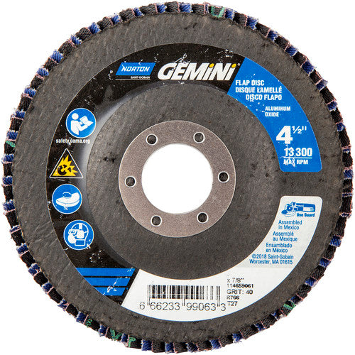 ‎4-1/2 × 7/8″ Gemini Fiberglass HD Flat Flap Disc Type 27 P40 Grit R766 Zirconia Alumina - Eagle Tool & Supply