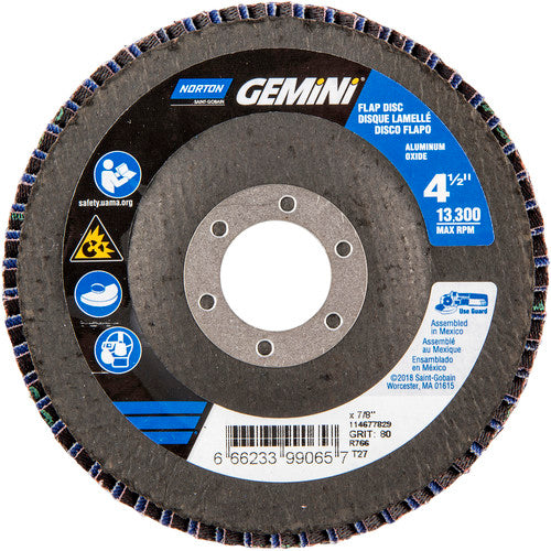 ‎4-1/2 × 7/8″ Gemini Fiberglass HD Flat Flap Disc Type 27 P80 Grit R766 Zirconia Alumina - Eagle Tool & Supply