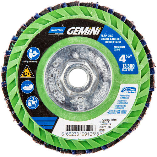 ‎4-1/2 × 5/8 - 11″ Gemini Plastic Flat Flap Disc Type 27 P36 Grit R766 Zirconia Alumina - Eagle Tool & Supply