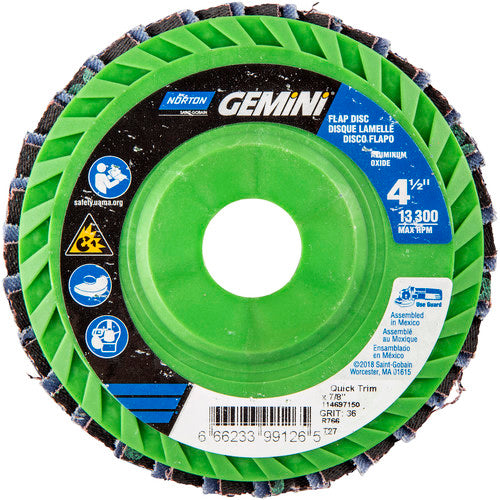 ‎4-1/2 × 7/8″ Gemini Plastic Flat Flap Disc Type 27 P36 Grit R766 Zirconia Alumina - Eagle Tool & Supply
