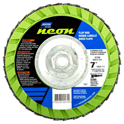 ‎7″ × 1/4″ × 5/8″-11 Neon R766 Flap Disc Type 27 Flat 60 Grit - Eagle Tool & Supply