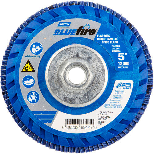 ‎5 × 5/8 - 11″ BlueFire Plastic Flat Flap Disc Type 27 P80 Grit R884P Zirconia Alumina - Eagle Tool & Supply