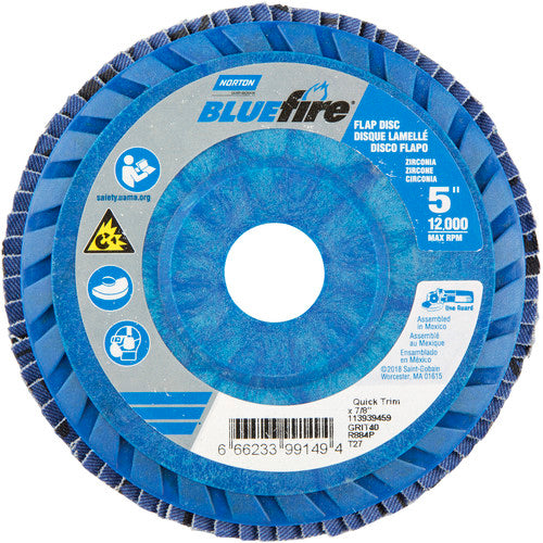 5 × 7/8″ BlueFire Plastic Flat Flap Disc Type 27 P40 Grit R884P Zirconia Alumina - Eagle Tool & Supply