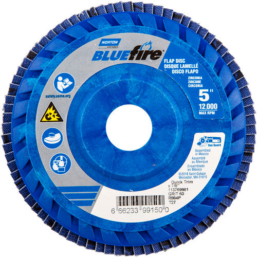 5 × 7/8″ BlueFire Plastic Flat Flap Disc Type 27 P60 Grit R884P Zirconia Alumina - Eagle Tool & Supply