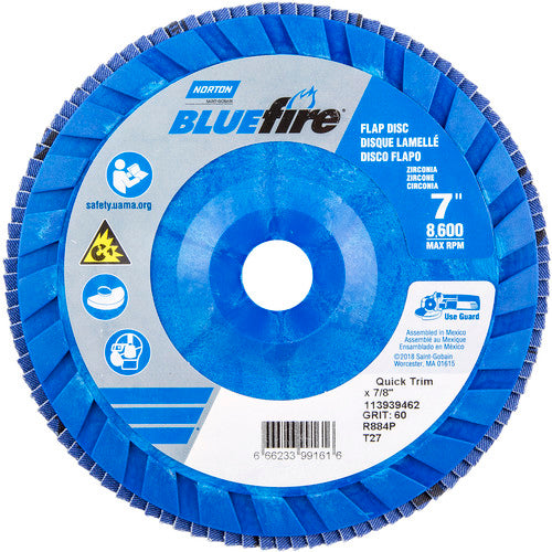 7 × 7/8″ BlueFire Plastic Flat Flap Disc Type 27 P60 Grit R884P Zirconia Alumina - Eagle Tool & Supply