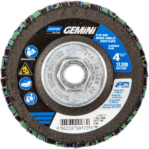 ‎4-1/2 × 5/8 - 11″ Gemini Fiberglass Conical Flap Disc Type 29 P80 Grit R766 Zirconia Alumina - Eagle Tool & Supply