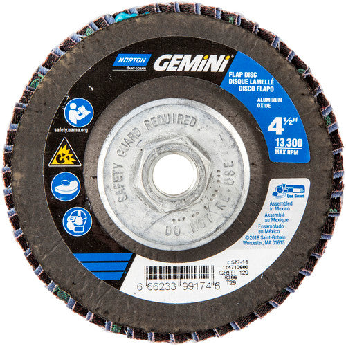 ‎4-1/2 × 5/8 - 11″ Gemini Fiberglass Conical Flap Disc Type 29 P120 Grit R766 Zirconia Alumina - Eagle Tool & Supply