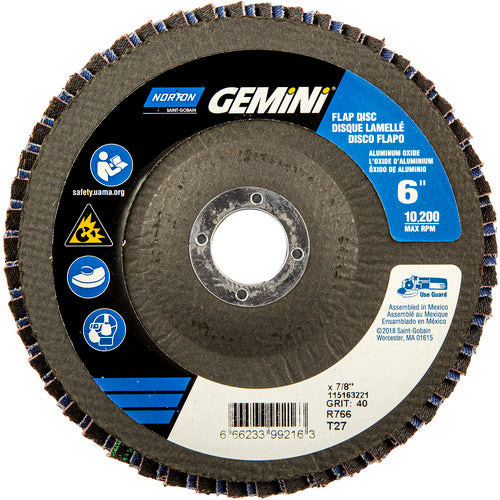 6 × 7/8″ Gemini Fiberglass HD Flat Flap Disc Type 27 P40 Grit R766 Zirconia Alumina - Eagle Tool & Supply