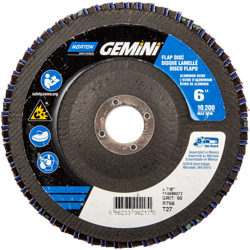 6 × 7/8″ Gemini Fiberglass HD Flat Flap Disc Type 27 P60 Grit R766 Zirconia Alumina - Eagle Tool & Supply