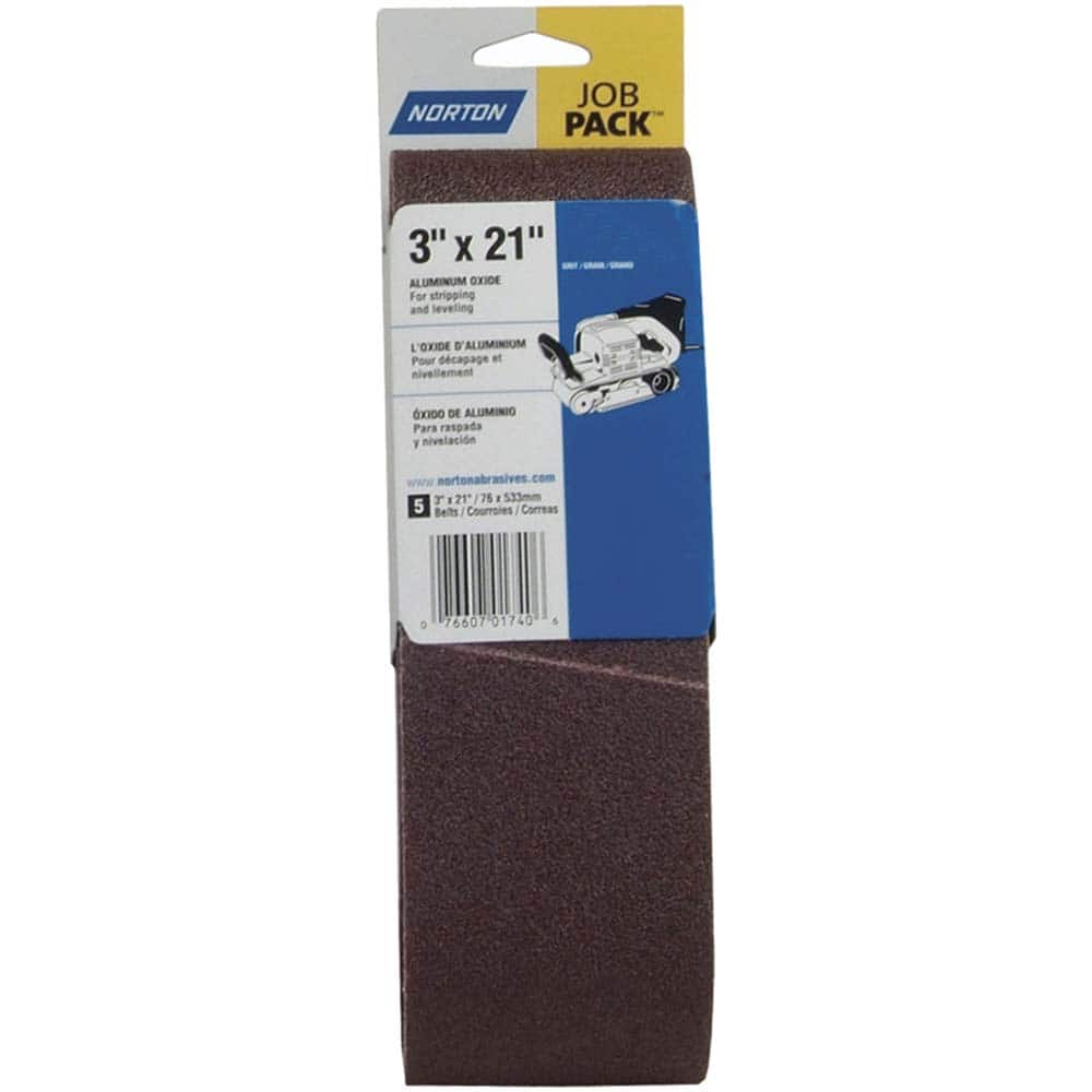 Norton - 3" Wide x 21" OAL, 120 Grit, Aluminum Oxide Abrasive Belt - Eagle Tool & Supply