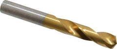 Hertel - 0.358" 135° Spiral Flute High Speed Steel Screw Machine Drill Bit - TiN Finish, Right Hand Cut, 1-3/4" Flute Length, 3-1/16" OAL, Split Point, Straight Shank - Eagle Tool & Supply