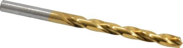 Hertel - Letter J 135° High Speed Steel Jobber Drill - TiN Finish, Right Hand Cut, Spiral Flute, Straight Shank, 4-1/8" OAL, Split Point - Eagle Tool & Supply