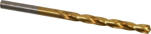 Hertel - #1 135° High Speed Steel Jobber Drill - TiN Finish, Right Hand Cut, Spiral Flute, Straight Shank, 3-7/8" OAL, Split Point - Eagle Tool & Supply