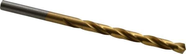 Hertel - #5 135° High Speed Steel Jobber Drill - TiN Finish, Right Hand Cut, Spiral Flute, Straight Shank, 3-3/4" OAL, Split Point - Eagle Tool & Supply