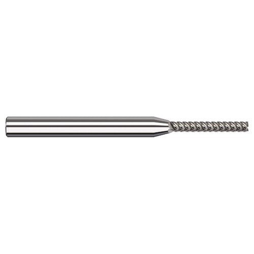 Variable Helix End Mills for Aluminum Alloys - Finishers - 0.0150″ (1/64″) Cutter Diameter × 0.1250″ (1/8″) Length of Cut Carbide Square End Mill Finisher for Aluminum Alloys, 4 Flutes - Exact Industrial Supply
