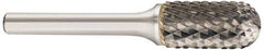 SGS Pro - 5/8" Cut Diam, 3/8" Shank Diam, Cylinder with Radius Head Double Cut Burr - Carbide, Radius End, 1" LOC, 3" OAL - Eagle Tool & Supply